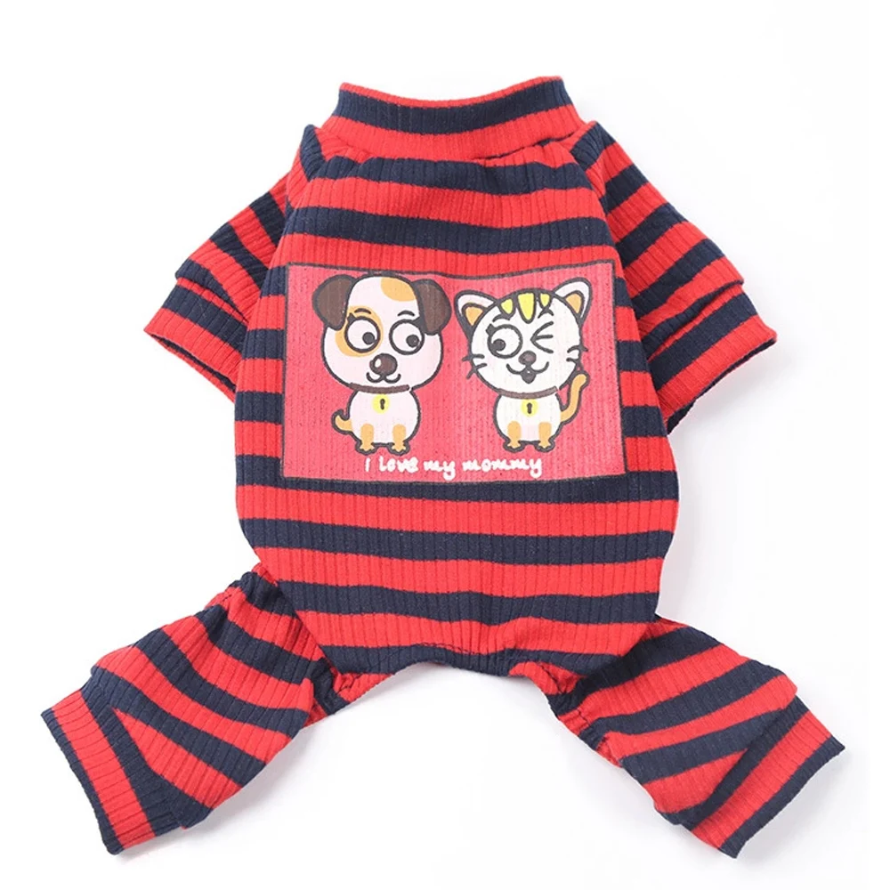Модные полосатые пижамы для собак, милые пижамы с принтом для маленьких питомцев, костюм для щенков, комбинезон, пальто XS/S/M/L/XL/XXL - Цвет: Red Striped