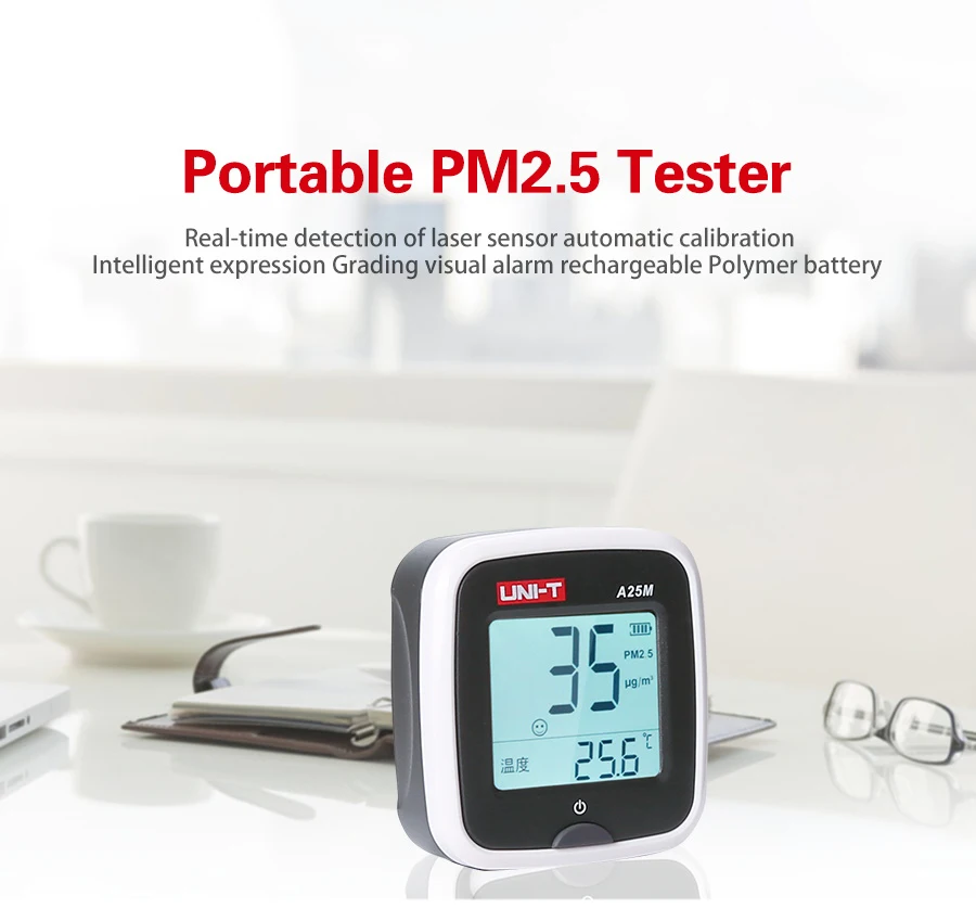 

UNI-T A25M PM2.5 Testers Air Quility Measurement 0~500ug Cubic meters Auto Range Overload Indicate Input Battery