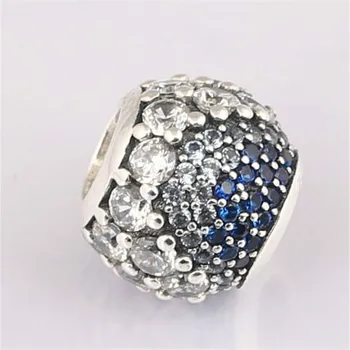 

Jewelry Genuine 925 Sterling Silver Blue Enchanted Pave Charm, Blue & Clear CZ Bead Fit European Bracelet