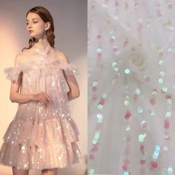 

5 yards Sequined Tulle Lace Fabric With Strips, 2020 Hot Selling Free Shipping