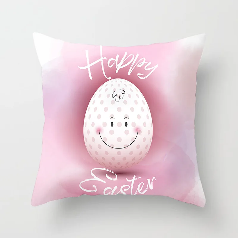 Cute Cartoon Easter Bunny Eggs Decorative Throw Pillows Covers Letters