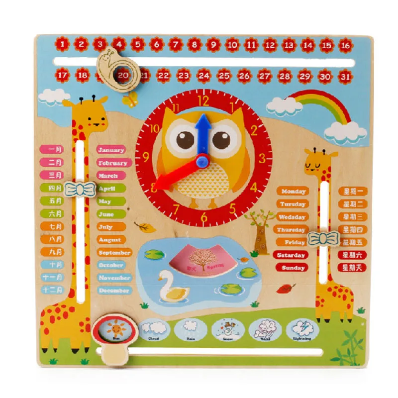 Montessori Wooden Toys Baby Weather Season Calendar Clock Time Cognition Preschool Educational Teaching Aids Toys For Children