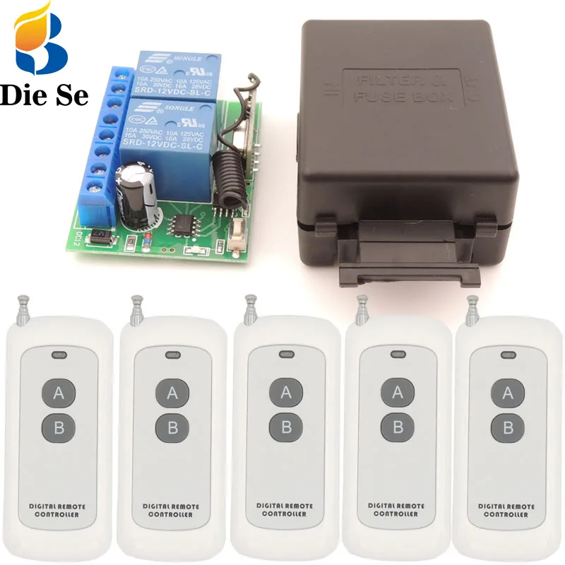 

433MHz Universal Wireless Remote Control Switch 12V 10A 2CH rf Relay Receiver Wide range for Garage /Door/ Motor Controller