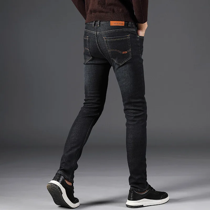 2020 Band  New Men Activities Fleece Warm Jeans High Quality Famous Brand Autumn Winter Jeans Warm Flocking Stretch Soft Jean