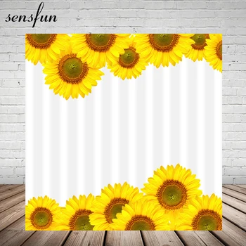 

Sensfun Sunflower Theme Birthday Wedding Party Backdrops Stripes Custom Text Photo Studio Photocall 10x10ft