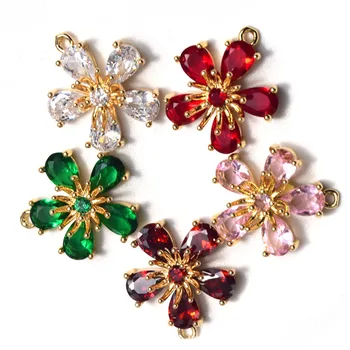 

10PCS/lot High Quality 14MM Gold Color Brass and Glass Plum Flower Charms Pendants Jewelry Making Supplies Diy Accessories