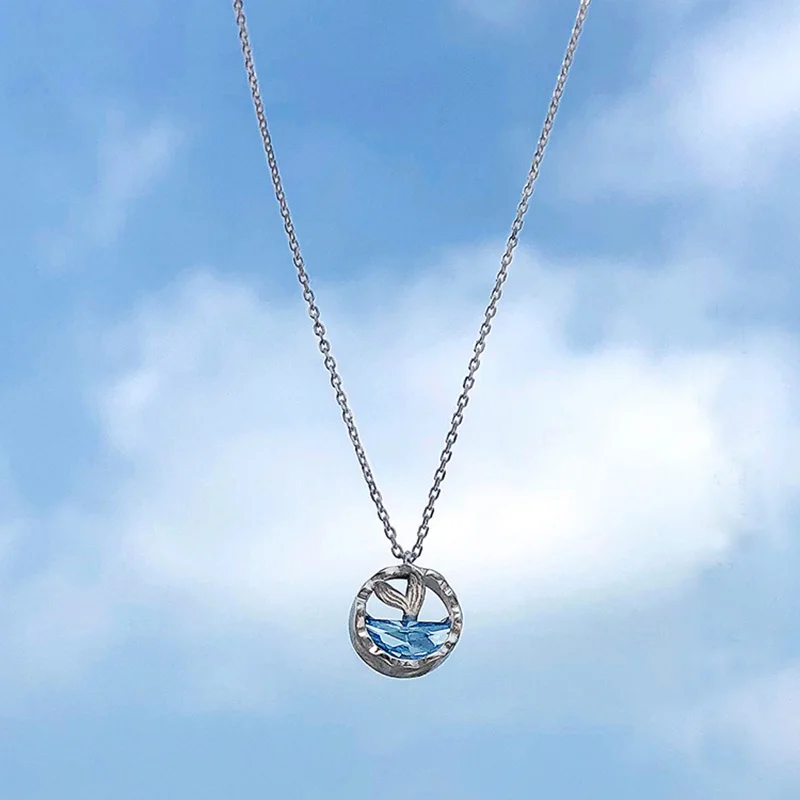 

Retro Tiny Whale Necklace Blue Ocean Fish Tails Choker Charm Mermaid Tail Pendant Necklaces Sliver Jewelry for Women Small Gift
