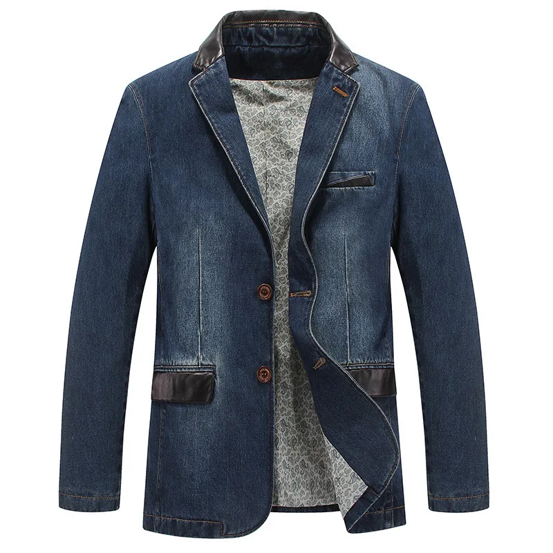 Plus Size Men's Jackets Denim Outwear Spring Autumn Men Clothing Male Blazers Suits Jeans Patchwork Leather Slim Fit Coat MY190