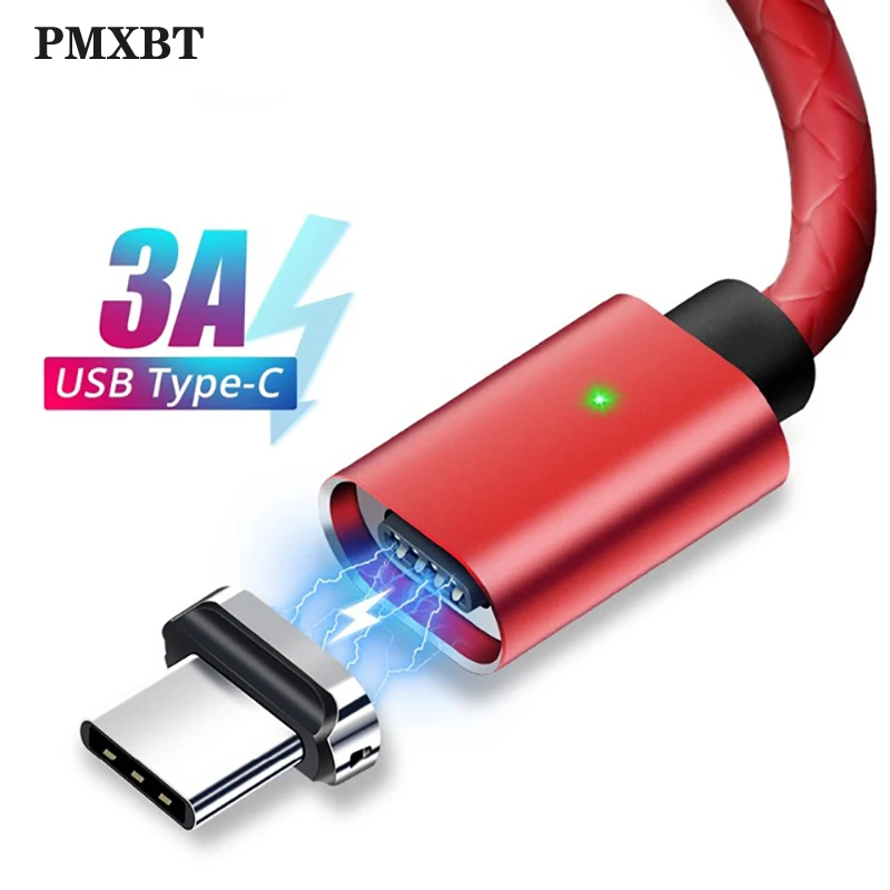 Магнитный кабель type-C 3 А для быстрой зарядки samsung S9 Xiaomi, магнитный светодиодный USB C 1 м, зарядный шнур для мобильных смартфонов, кабели для синхронизации данных