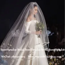 Dreamlike 2,35 м Длинные Свадебные вуали с атласным краем женские 2 слоя белого тюля богемные свадебные аксессуары для волос платье