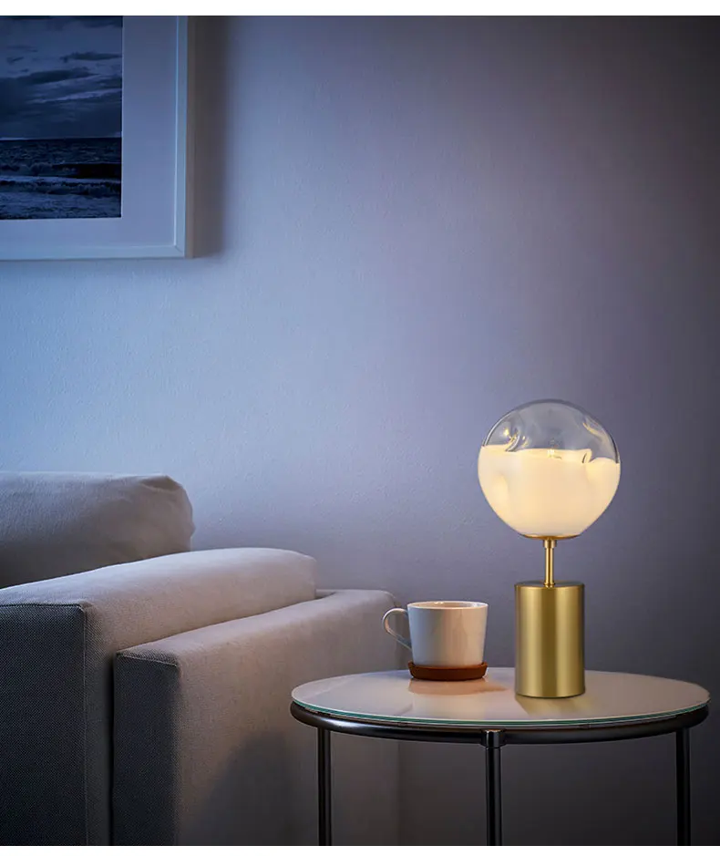 Nordic restaurant decoration LED lighting white gradient glass ball table lamp concave design brass bedside E27 bulb single head