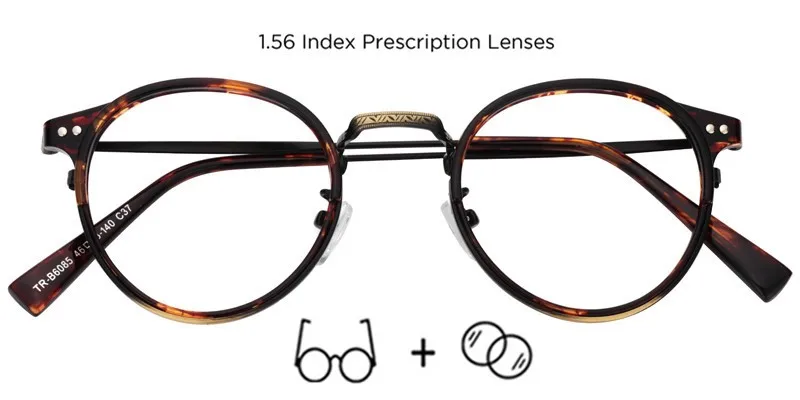 1.56 Prescription Круглые стеклянные оправы поддельные линзы очки(+ 8,00~-8,00) Рецептурные очки Оптическая миопия, Гиперметропия очки Ретро прозрачные линзы - Цвет оправы: 1.56 Prescription