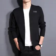 Мужской теплый свитер кардиган сплошной цвет с длинным рукавом Повседневная трикотажная одежда