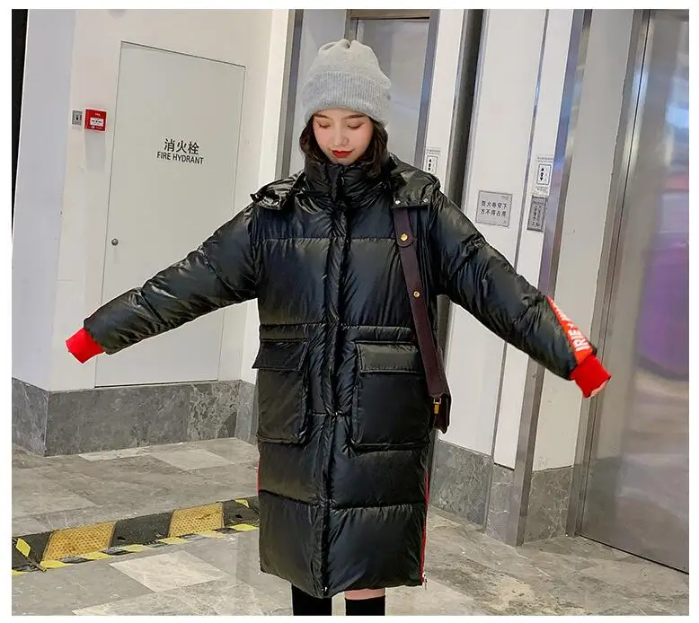 Модная зимняя куртка с капюшоном женское утепленное плотное хлопковое женское блестящая куртка-парка длинная jaqueta feminina inverno Женская парка 255 - Цвет: Черный