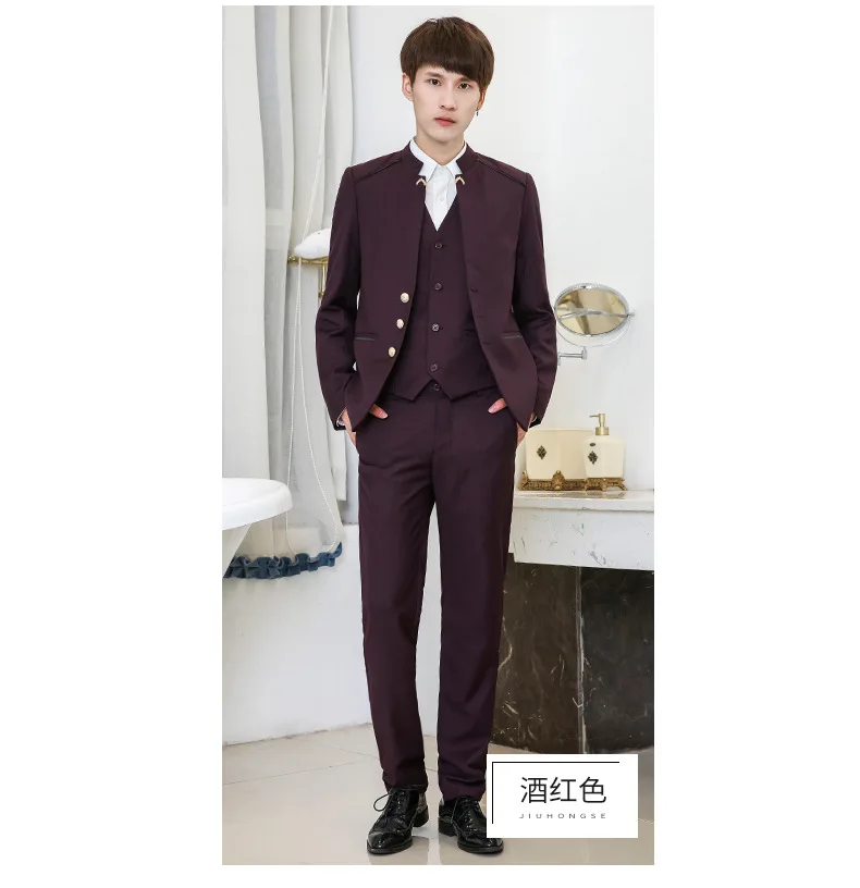 Весенний стиль мужской костюм корейский стиль Slim Fit мужской костюм со стоячим воротником Piece кусок комплект поколение жира