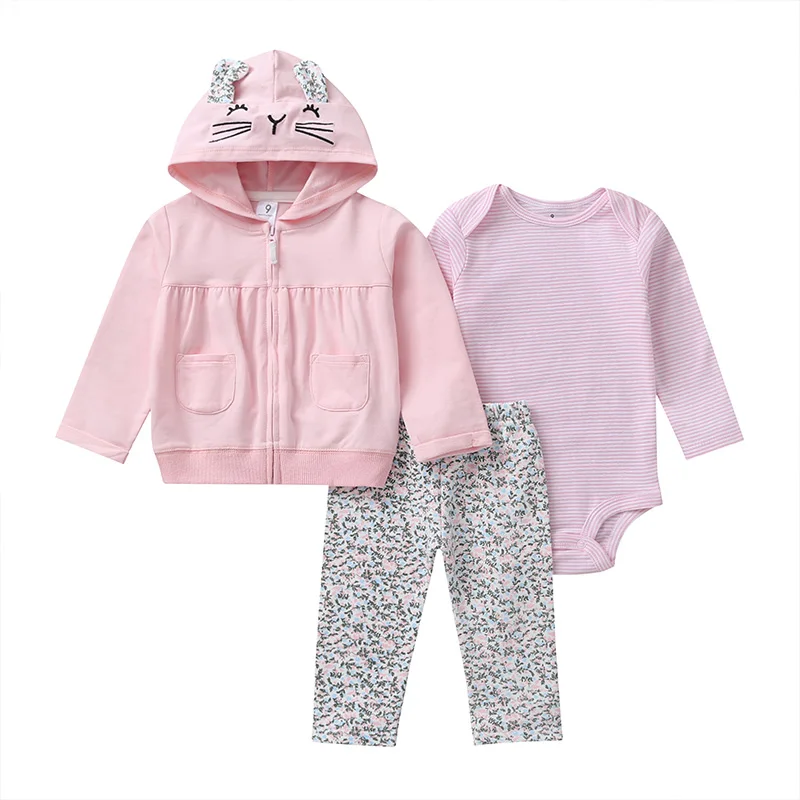 Bebes/комплект одежды для маленьких мальчиков; хлопковый комбинезон с капюшоном и длинными рукавами; комплект из 3 предметов; Одежда для новорожденных девочек