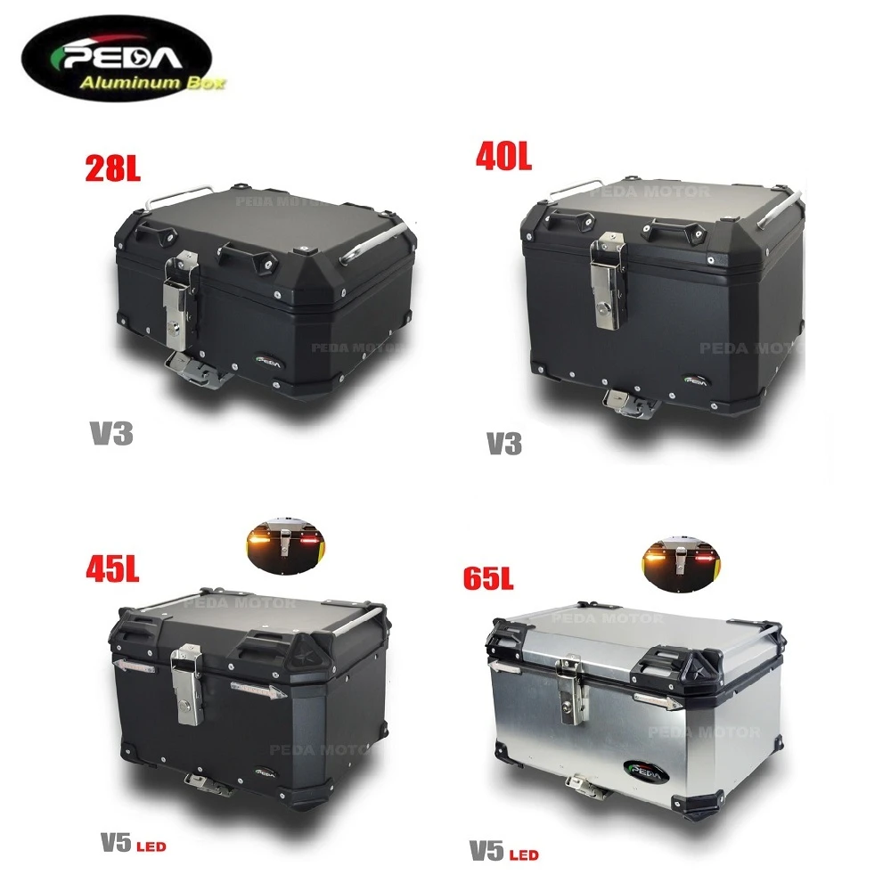 Universal Motorcycle Aluminum Box 28l 40l 45l 65l Led Top Case Moto