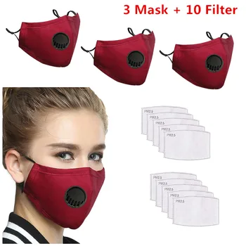 

3pcs Protection Face Cover + 10 Filters Activated Carbon Filter Paper Set Washable Reuseable Flu Mouth Face Cover Respirator