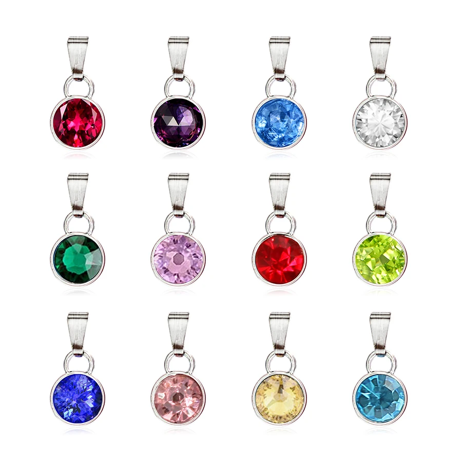 5 Girl Birthstone Charms on Sterling Silver Chain Necklace Red Blue Clear  Green | eBay