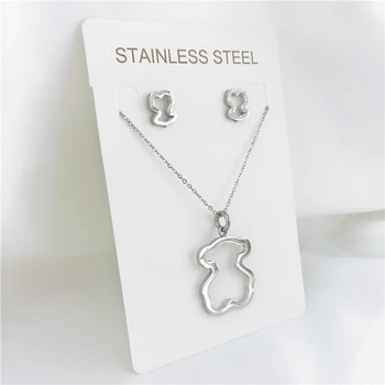 

European and American Fashion Simple and Generous Hollow Titanium Steel Bear Earrings Necklace Men and Women Personality Jewelry