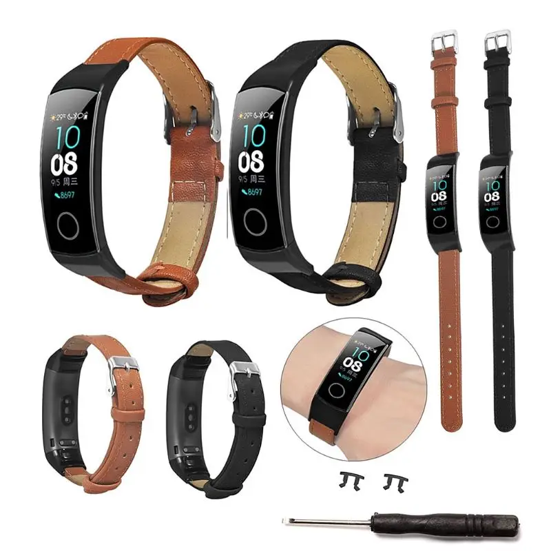 

Durable Leather Wristband Watch Strap Band Replacement for Huawei Hornor Band 5/4 Bracelet Watch Accessories