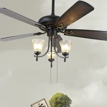 110V 52 inch Ceiling Fans with Lights Glass Lampshade Wooden Fan Led Home Lights Fixture European Style Lamp Dinning Room 20V