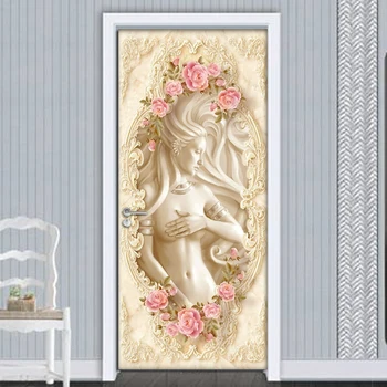 

DIY Self Adhesive Door Sticker Removable Wall Decals 3D Relief Flowers Pattern Beauty Living Room Bedroom Door Mural Wallpaper