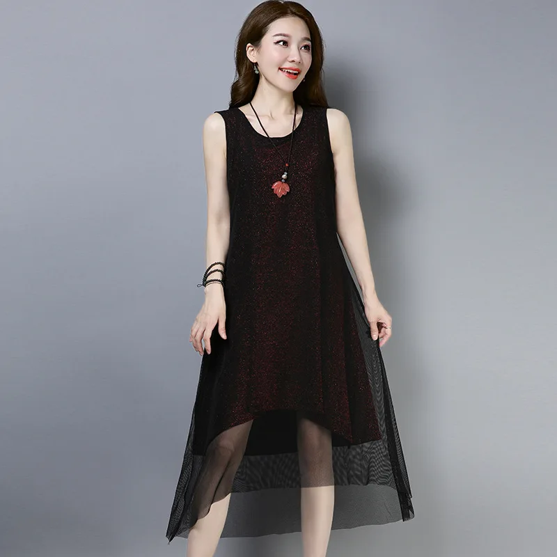 

2019 Spring And Summer-Large Size Chiffon Sleeveless Slim Dress Women's Loose-Fit Mid-length Holiday Beach Skirt Long Skirts