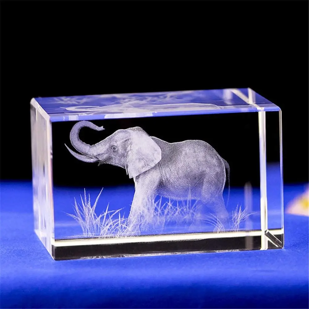 Elephant GIFTS/3d Laser Etched Crystal Art of Elephant Figurines Crystal Glass Cube Engraving for Home Decoration Birthday
