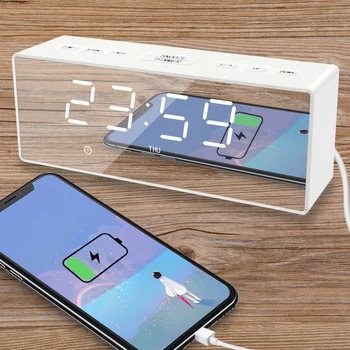 

Electric LED alarm clock with wireless digital desk phone clock thermometer HD mirror clock with Time memory