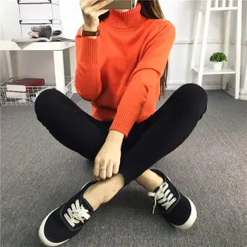 

2019 Fashion Korean Thick Turtleneck Sweater Casual Long-Sleeved Cashmere Pullovers Female Warm Short Knitted Top