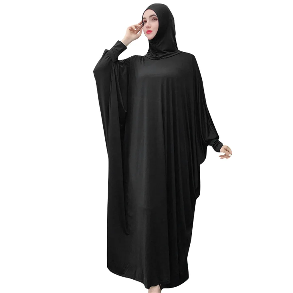 KLV Дубай Кафтан платье мусульманские Вечерние abaya женщины арабское, с длинными рукавами сплошной цвет Турция ислам молитва Восточный халат из марокена Макси платья