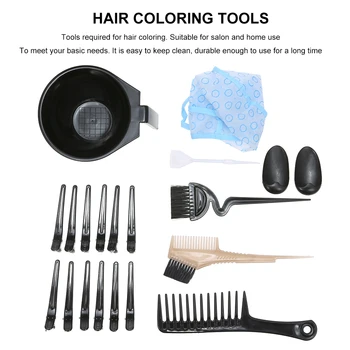 

19PCS Hair Dyeing Tool Hair Coloring Kit Barber Salon Dyeing Brush Comb Bowl Hair Dye Hat Sectioning Clips Set Hairdressing Tool
