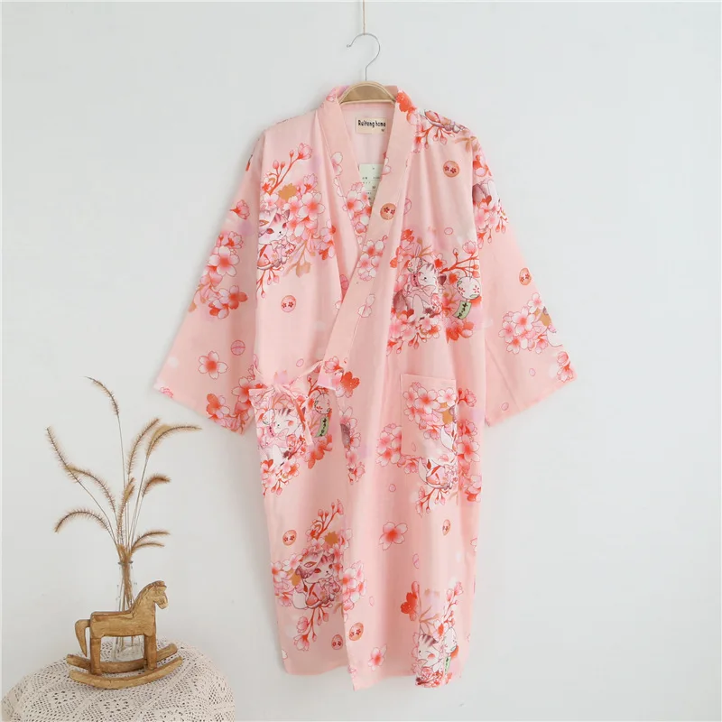 17 цветов Хлопок Женские кимоно пижамы юката японский стиль цветочные свободные длинные пижамы Ночная рубашка кардиган халат для отдыха