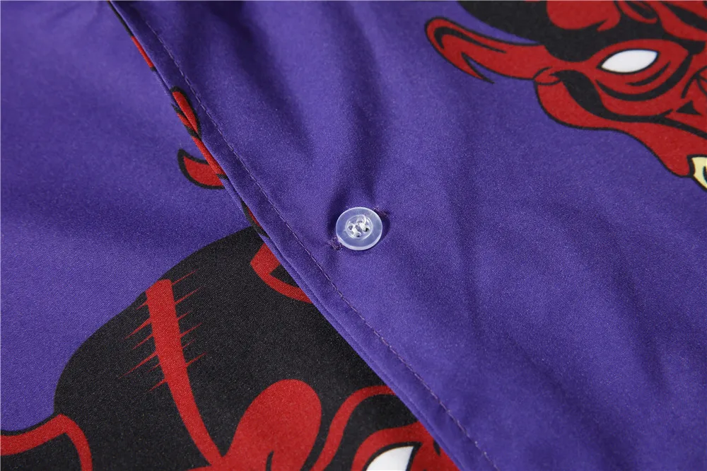 Хип-Хоп Уличная рубашка с принтом дьявола и коротким рукавом мужская Повседневная модная гавайская рубашка харуюку летние рубашки для мужчин и женщин 4XL