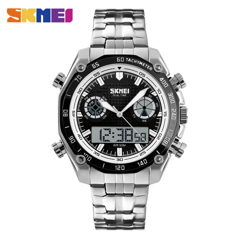 

Skmei New Style Cool Men Steel Watch Double Time Display Electronic Watch High-end Watch Outdoor Sports Watch