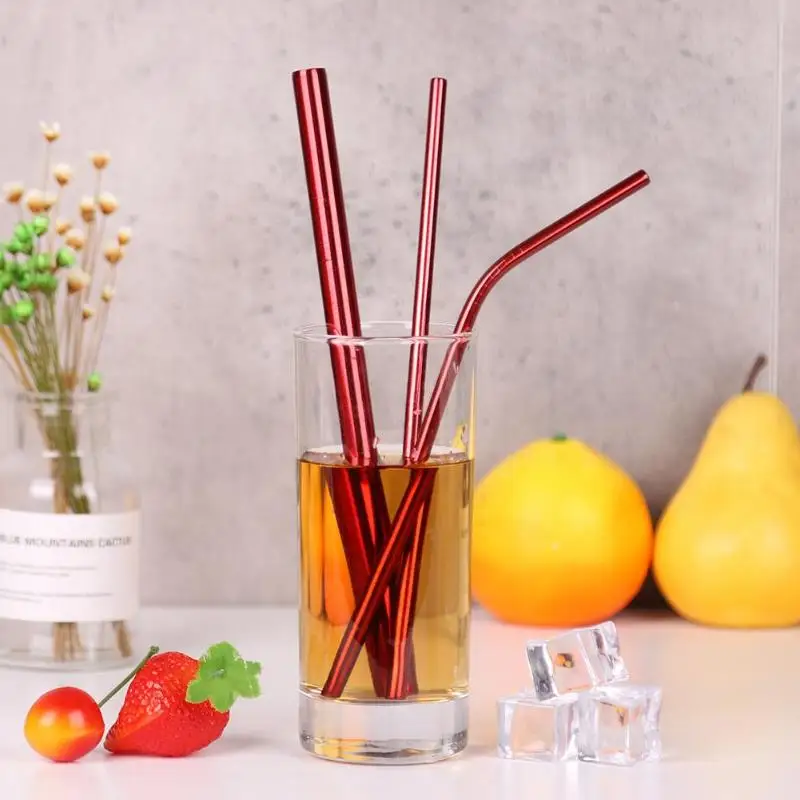 

5pcs/Set 304 Stainless Steel Straw New Reusable Bar Drinking Metal Straws With Cleaning Brush Kit for Party Wedding Decor