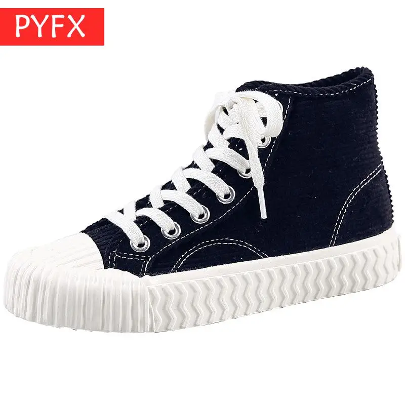 

2019 autumn faddish Korean high-grade elastic soft rubber bottom corduroy high-top casual breathable Women's flat black shoes