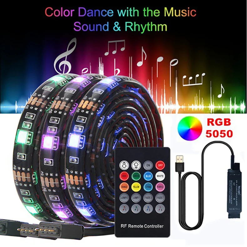 LED 5050 USB Colorful RGB TV PC Flexible Background 20-Key Music Sound Control Light Strip Gamer Cabinet Diode Tape 1 2 3 4 5 M LED 5050 USB Colorful RGB TV PC Flexible Background 20-Key Music Sound Control Light Strip Gamer Cabinet Diode Tape 1 2 3 4 5 M