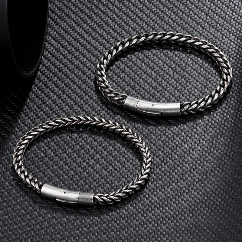 Oxidized Cool Curb Chain Bracelets for Men Stainless Steel Punk Rock - Image 2