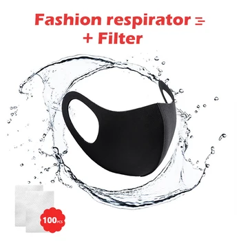 

1/8Pcs Kpop Face Breathing Mask Dust-proof Washable Reusable Mouth Mask Respirator Fashion Black Mask +100*Gaskets