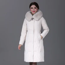 Зимняя женская куртка-пуховик на утином пуху, длинное ультралегкое пальто из натурального меха лисы, роскошная Высококачественная парка на утином пуху#8926