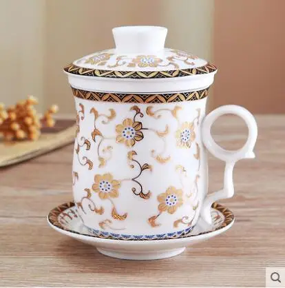 Jingdezhen подвески-талисманы в китайском стиле чашка с керамическая крышка фильтр четыре части набор китайский стиль чашка для воды офисная чашка босса - Цвет: Style 06