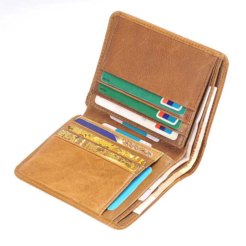 

Genuine Leather Men Short Trifold Wallet Multi Slots Credit Card Holders Male Clutch Wallets Vintage Leather Purse Money Bags