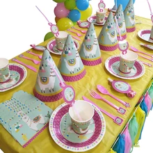 Лама Альпака бумажные тарелки для вечеринки салфетки для стаканчиков одноразовая соломка принадлежности День Рождения украшения Дети Кекс обертки Топпер