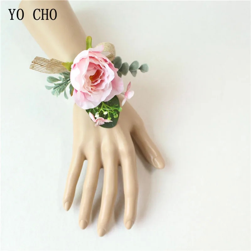 YO CHO DIY Мужская бутоньерка, жених Бутоньерка Свадебный цветок на запястье браслет для невесты ручной работы Шелковая Роза цветок свадебные аксессуары