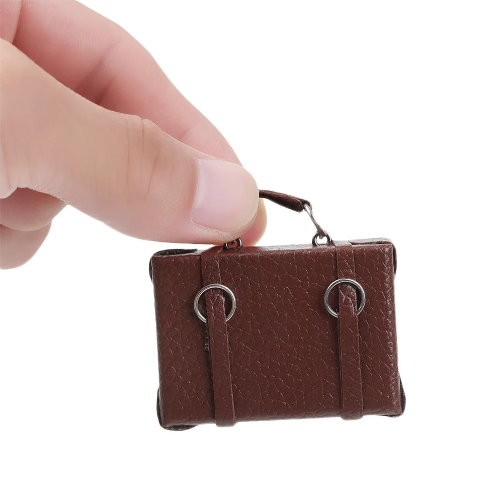 Miniature Leather Suitcase Doll Accessory Wood Box