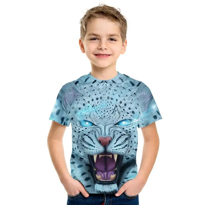 Camiseta de manga corta con estampado de lobo de leopardo de manga corta para nios y nias con estampado 3D De Len animal