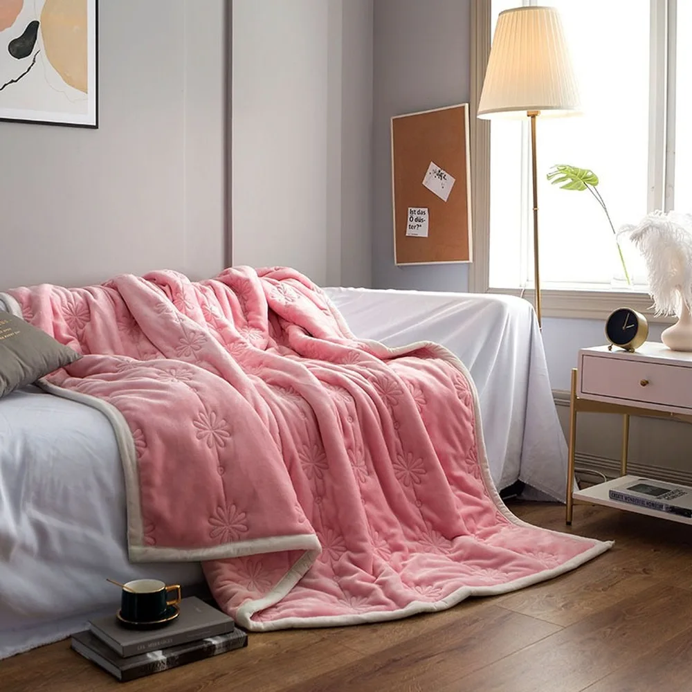 

Three-layer Thick Warm Fleece Blanket Winter Falai Fleece Blanket Multifunctional Quilt Solid Color Mattress
