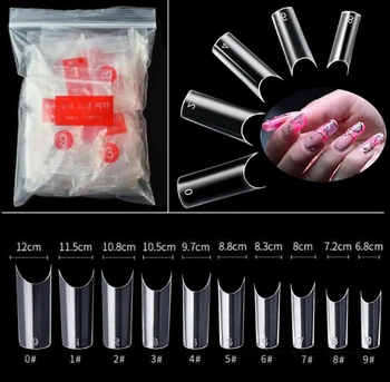 

500Pcs French False Nail Tips Nail Art Acrylic Gel Tips Square Hose nails Half Cover "C" Curve Clear Long Nail False Tips TD044